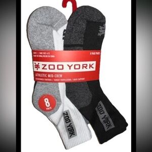 Zoo York Mid Crew Socks 8 Pair Men 6-12 White Black Gray Mix ZY Logos Skate NEW!